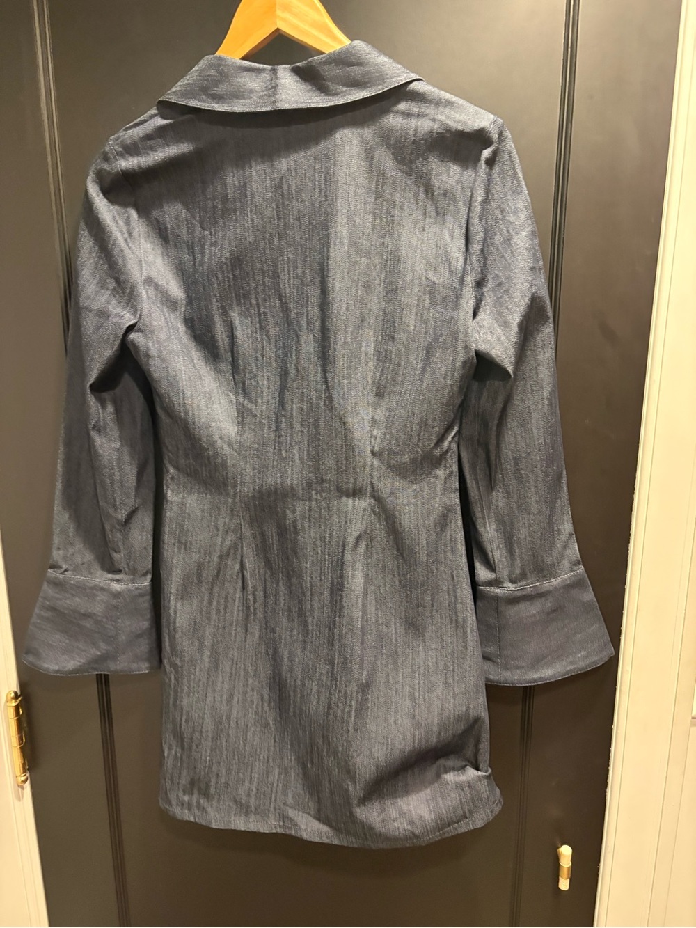 cinq a sept navy twist-front long sleeve shirt jean dress bell sleeves size 2 - Picture 8 of 9